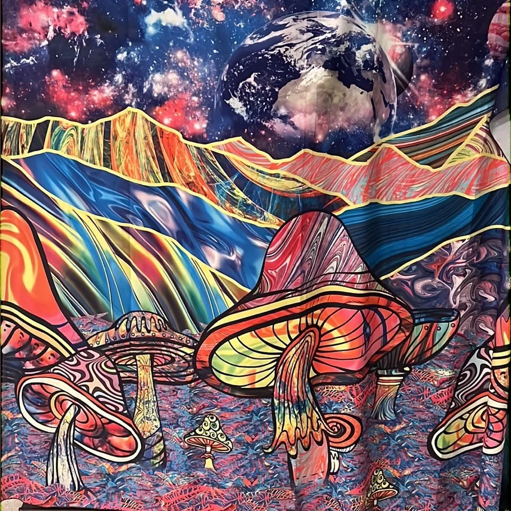 Psychedelic Mushroom Wall Tapestry in Multicolor